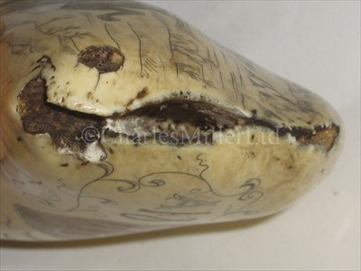 Lot 105 - AN UNUSUAL 19TH-CENTURY SCRIMSHAW-DECORATED...
