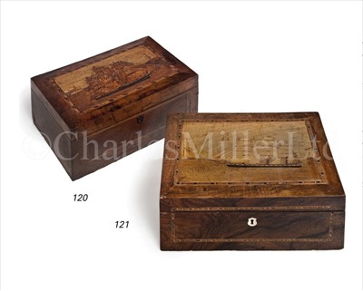 Lot 121 - A 19TH-CENTURY MARQUETRY INLAID WORKBOX<br/>the...