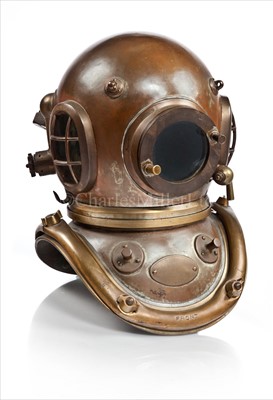 Lot 135 - A 6-BOLT COPPER AND BRASS DIVER'S HELMET BY...