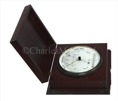 Lot 209 - A 19TH-CENTURY BULKHEAD ANEROID BAROMETER BY...
