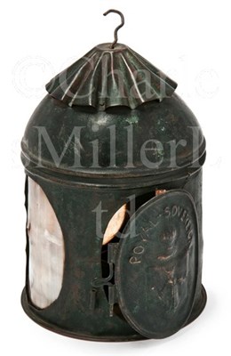 Lot 176 - AN EARLY 19TH-CENTURY COPPER AND HORN LANTERN...