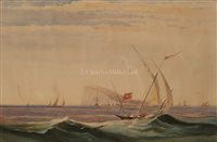 Lot 54 - CHARLES HARVEY (ENGLISH, 1832-????): An Ottoman xebec sailing off the Rock of Gibraltar
