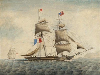 Lot 35 - FRENCH SCHOOL<br/>Two-masted brig at...