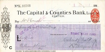 Lot 167 - R.M.S. TITANIC: A RELIEF FUND CHEQUE<br/>issued by...