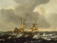 Lot 37 - FOLLOWER OF WILLEM VAN DE VELDE (DUTCH, 1633-1707) - Man o' war in a storm