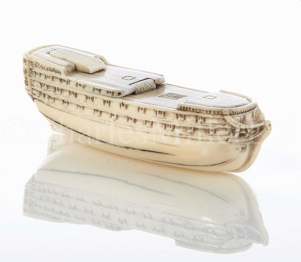 Lot 77 - A MARINE IVORY SNUFF BOX<br/>probably French...