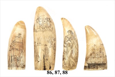 Lot 86 - A SCRIMSHAW-DECORATED WHALE'S TOOTH<br/>incised...