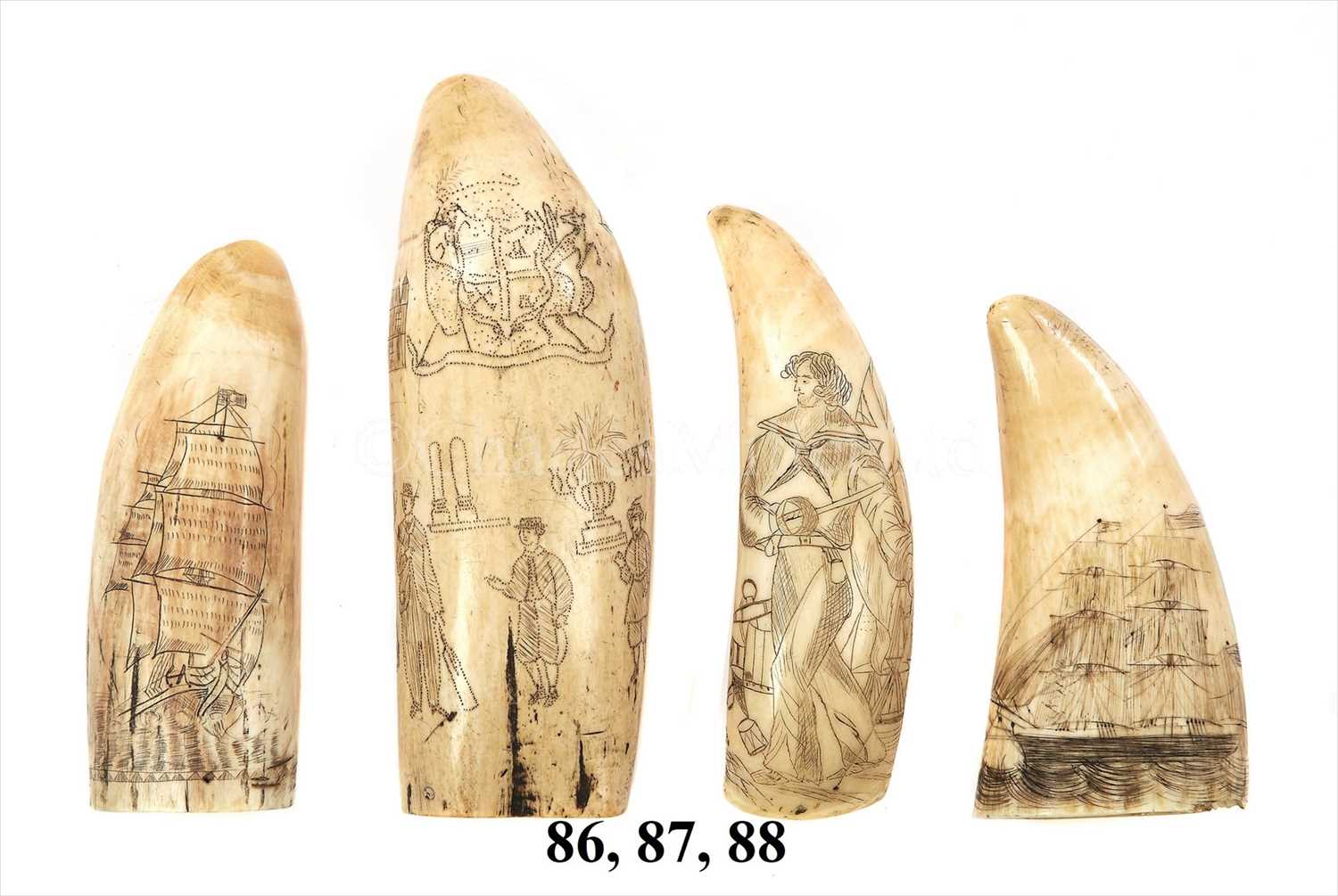 Lot 88 - A 19TH-CENTURY SAILOR'S SCRIMSHAW-DECORATED...