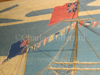 Lot 89 - A FINE SAILOR'S WOOLWORK OF H.M.S. PRINCE...