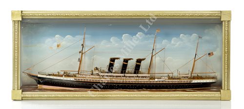 Lot 301 - AN ATTRACTIVE WATERLINE MODEL OF THE BLUE RIBAND INMAN LINER S.S. PARIS [Ex-CITY OF PARIS] PROBABLY BY TRIGGS MARITIME ARCHITECTS, CIRCA 1895