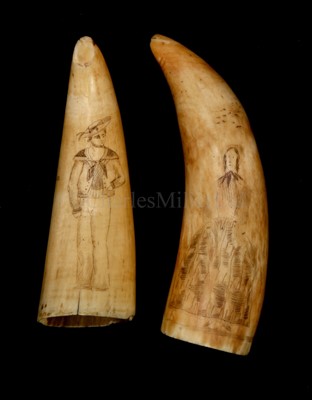 Lot 117 - A 19TH-CENTURY SAILOR'S SCRIMSHAW-DECORATED...