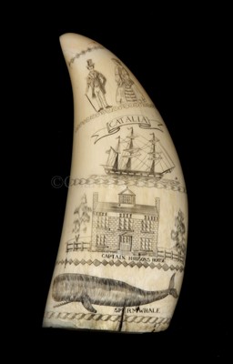 Lot 119 - A SCRIMSHAW-DECORATED WHALE'S TOOTH<br/>incised on...