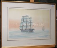 Lot 17 - δ ERIC TUFNELL (BRITISH, 1888-1978) -'Flying Cloud' 1851; 'Vermont' U.S.. clipper bark