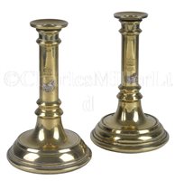 Lot 55 - A PAIR OF BRASS CANDLESTICKS, POSSIBLY FROM...